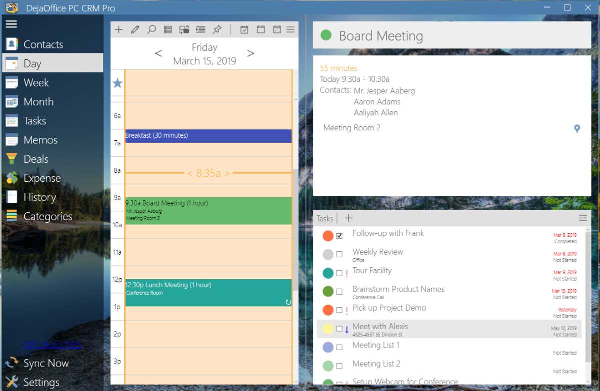 DejaOffice PC CRM for Outlook Agenda View
