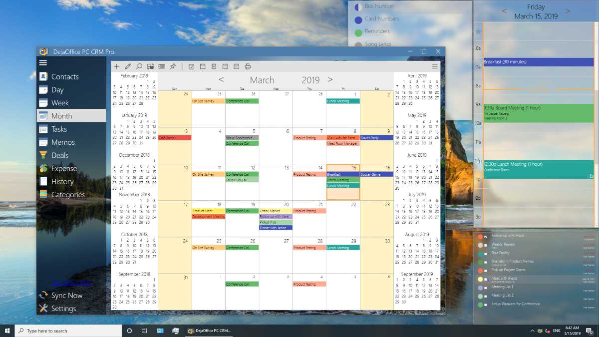 DejaOffice PC CRM for Outlook Monthly View with Pinned Windows