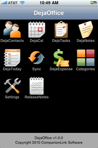 DejaOffice Home Screen