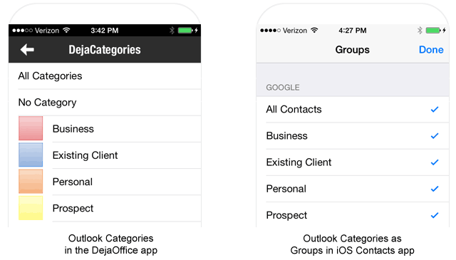 How Outlook categories on iPhone look