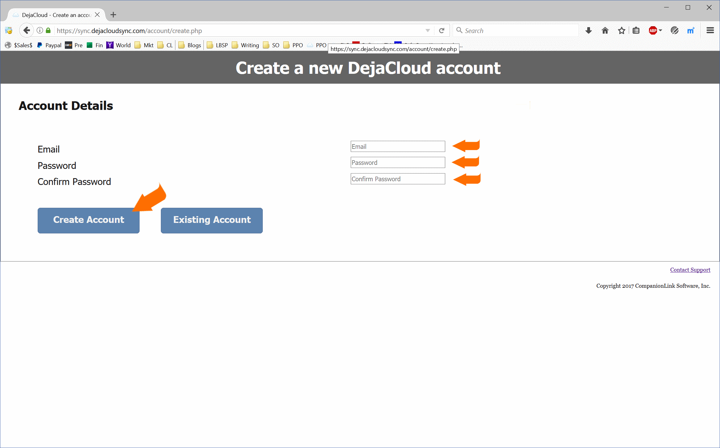 DejaOffice CRM Live - Create Acount