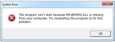error file no found msvbvm50.dll