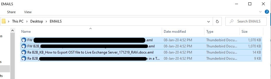 Save Thudnerbird mails as EML files and export them to Outlook