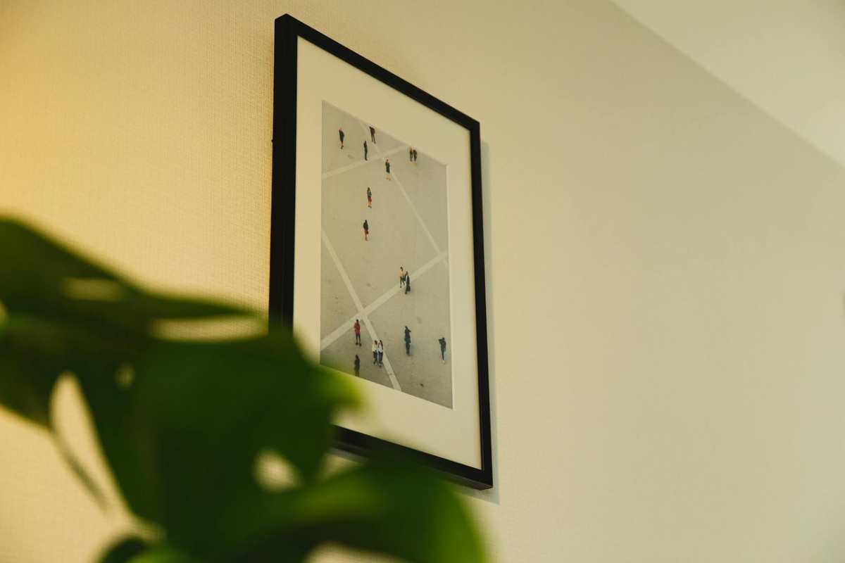 From below of image decorating wall of room with green plant in house