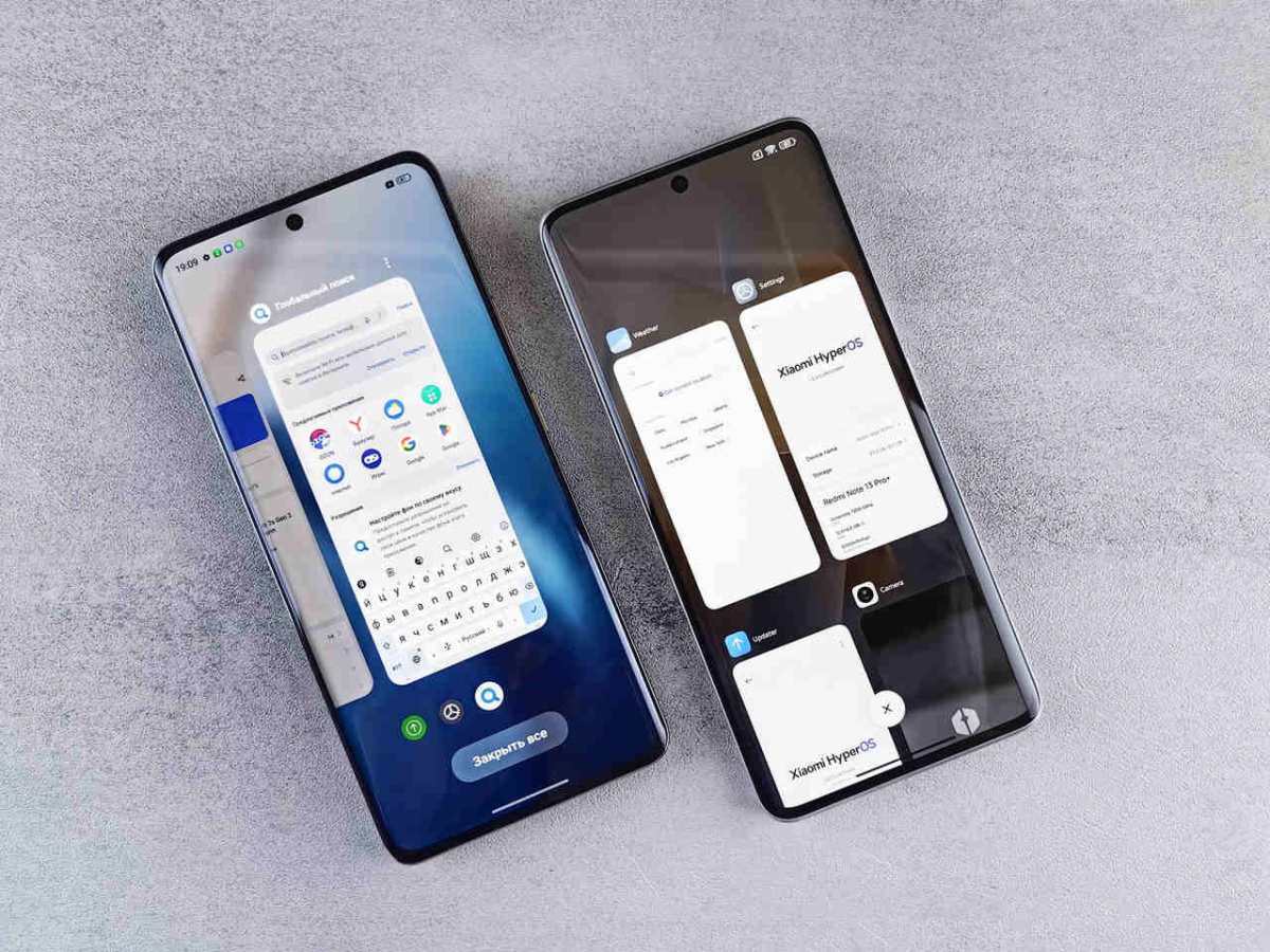 Top view of two modern smartphones with different interfaces on display. Perfect for tech comparisons.