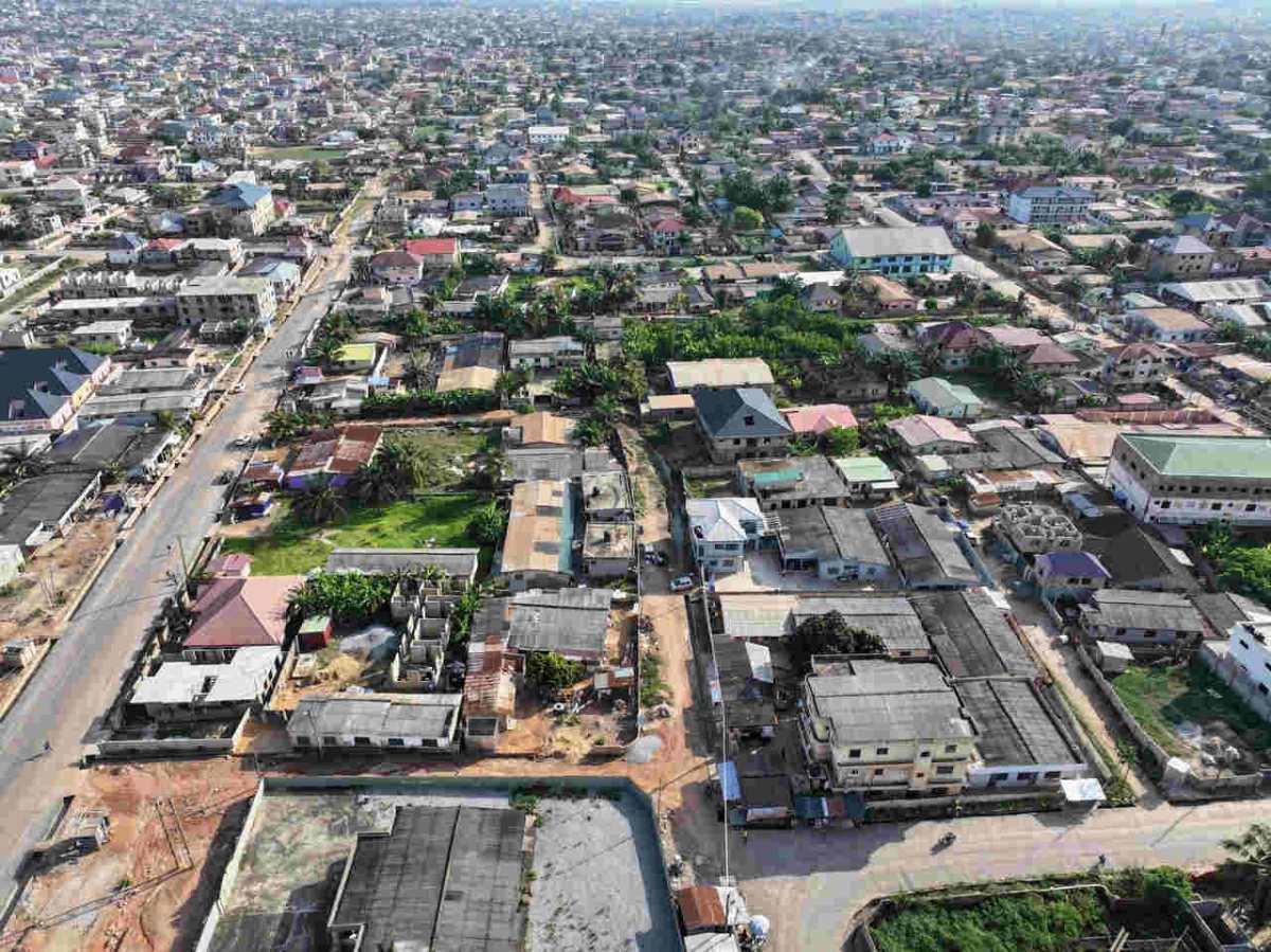 Stunning aerial photo of Sowutoum, Greater Accra Region, Ghana, showcasing urban landscape.