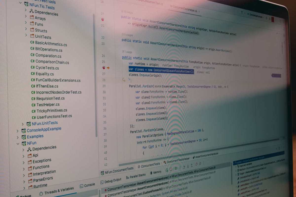 Detailed view of code and file structure in a software development environment.